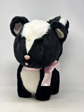 AMUSE Sugar Sugar Skunk 14" Plush Pink Bow Black White